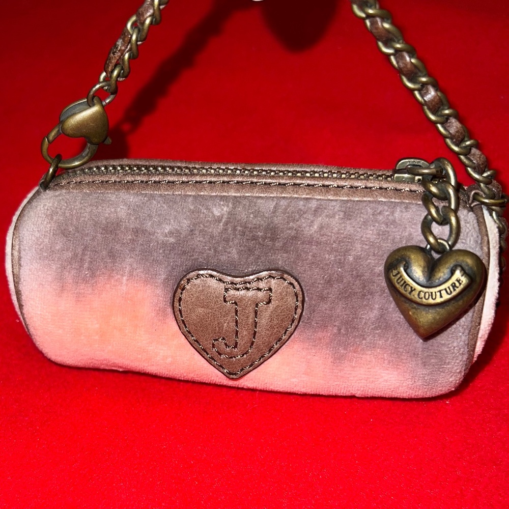 JUICY COUTURE Ladies Wristlet or Kids Barrel Bag Purse Wallet Velour Pink Purple